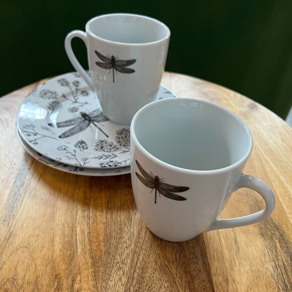 Coffee & Treats For Two (Mugs and Plates for two) Dragonfly Botanical Floral - Picture 6 of 6